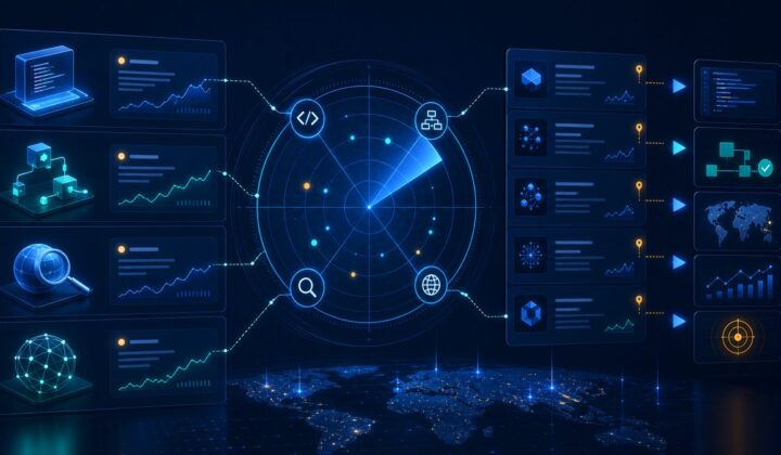 AIToEarn daily digest showing an opportunity radar that routes coding, automation, research, and GEO signals into next actions.