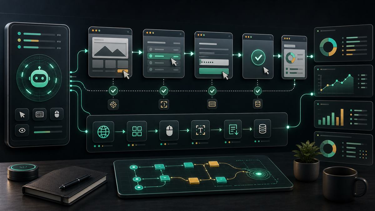 browser-use knowledge page showing browser automation workflows, task routes, monitoring panels, and business action checkpoints.