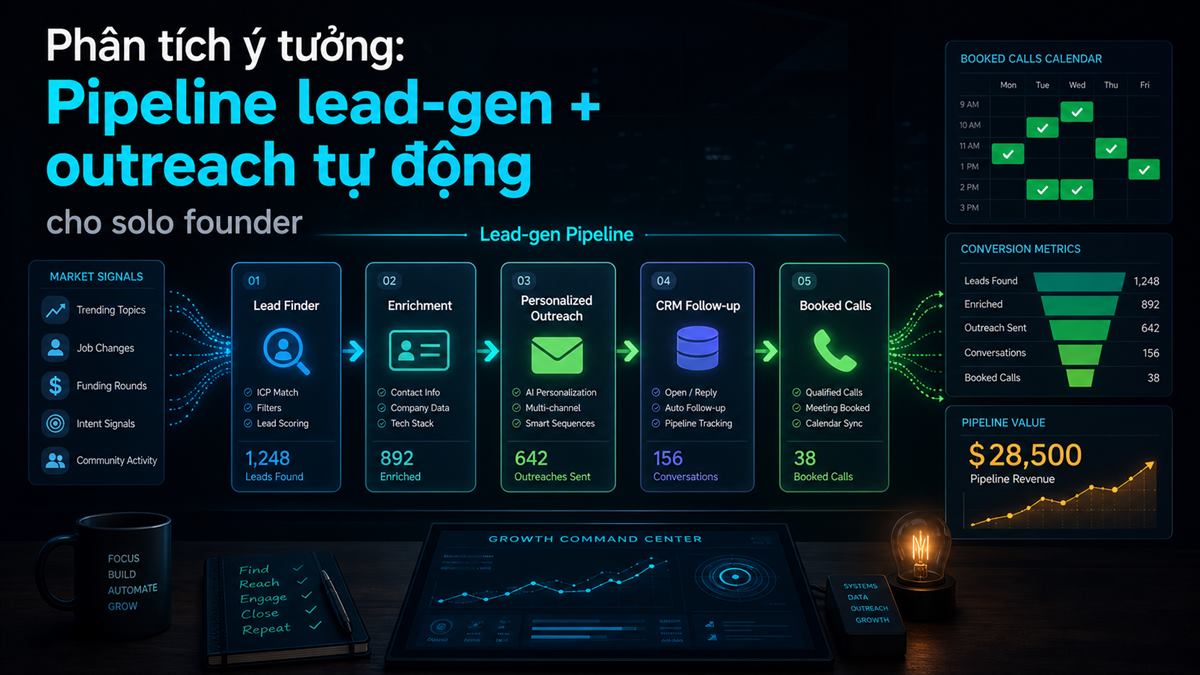 Phân tích ý tưởng: Pipeline lead-gen + outreach tự động cho solo founder