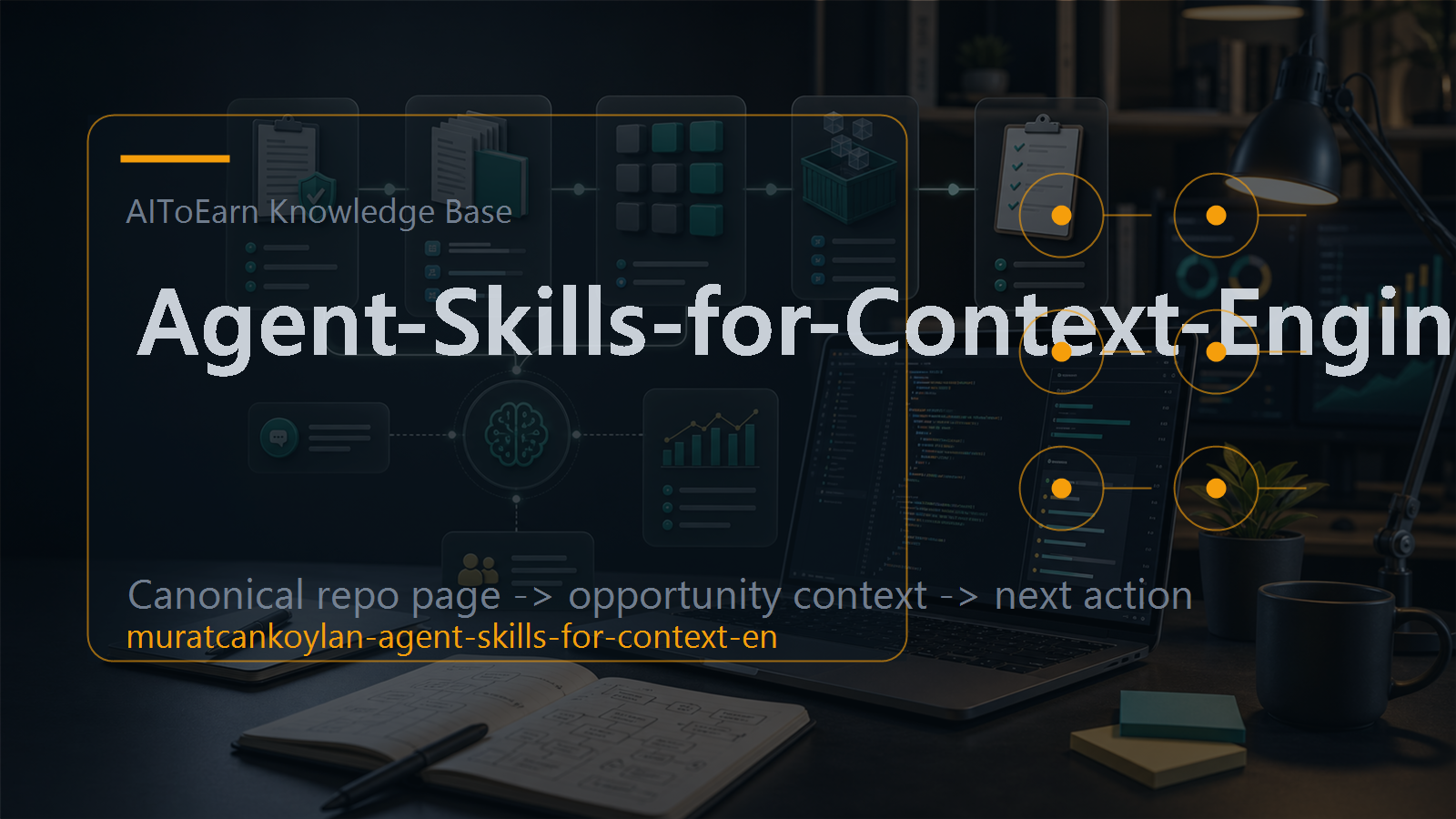 Knowledge-base page for Agent-Skills-for-Context-Engineering, shown as an AI opportunity intelligence visual tied to its topic cluster.