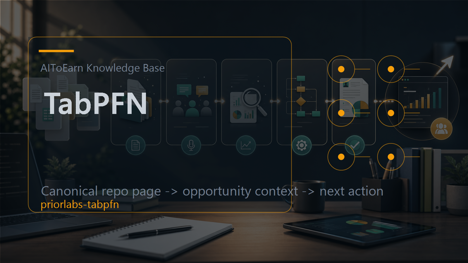 Knowledge-base page for TabPFN, shown as an AI opportunity intelligence visual tied to its topic cluster.