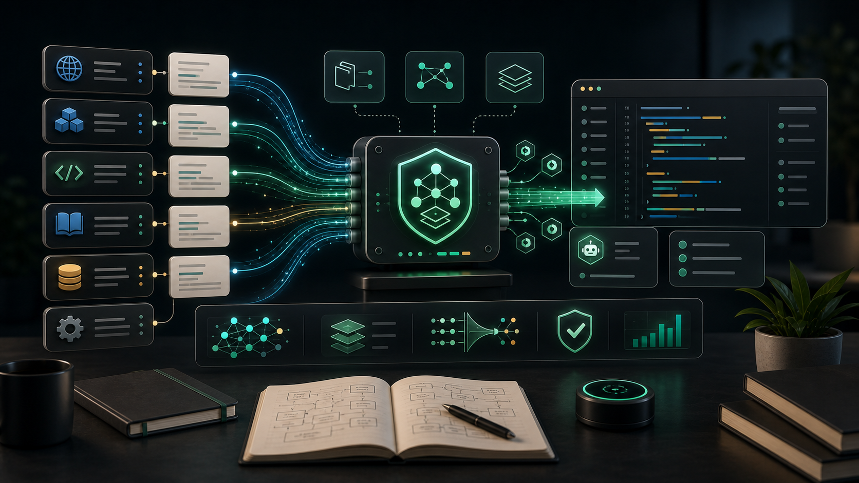 Context7 knowledge page showing live documentation streams feeding AI coding agents through a secure context connector.